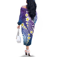 Plumeria With Galaxy Polynesian Tattoo Pattern Family Matching Off The Shoulder Long Sleeve Dress and Hawaiian Shirt LT05 - Polynesian Pride