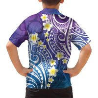 Plumeria With Galaxy Polynesian Tattoo Pattern Kid Hawaiian Shirt