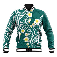 Plumeria With Teal Polynesian Tattoo Pattern Baseball Jacket