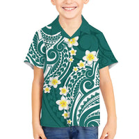 Plumeria With Teal Polynesian Tattoo Pattern Family Matching Off Shoulder Maxi Dress and Hawaiian Shirt LT05 Son's Shirt Teal - Polynesian Pride