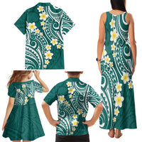 Plumeria With Teal Polynesian Tattoo Pattern Family Matching Tank Maxi Dress and Hawaiian Shirt LT05 - Polynesian Pride