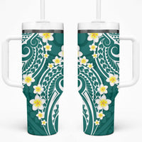Plumeria With Teal Polynesian Tattoo Pattern Tumbler With Handle