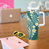 Plumeria With Teal Polynesian Tattoo Pattern Tumbler With Handle