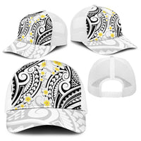 Plumeria With White Polynesian Tattoo Pattern Baseball Net Cap - Polynesian Pride