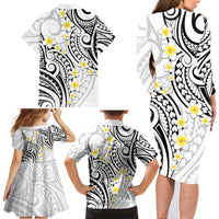Plumeria With White Polynesian Tattoo Pattern Family Matching Long Sleeve Bodycon Dress and Hawaiian Shirt LT05 - Polynesian Pride