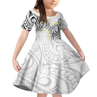 Plumeria With White Polynesian Tattoo Pattern Family Matching Mermaid Dress and Hawaiian Shirt LT05 Daughter's Dress White - Polynesian Pride