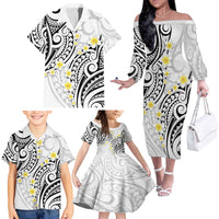 Plumeria With White Polynesian Tattoo Pattern Family Matching Off The Shoulder Long Sleeve Dress and Hawaiian Shirt LT05 - Polynesian Pride