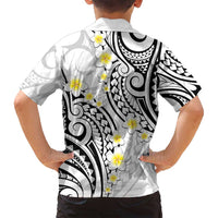 Plumeria With White Polynesian Tattoo Pattern Family Matching Off Shoulder Maxi Dress and Hawaiian Shirt LT05 - Polynesian Pride