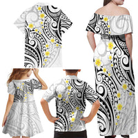 Plumeria With White Polynesian Tattoo Pattern Family Matching Off Shoulder Maxi Dress and Hawaiian Shirt LT05 - Polynesian Pride