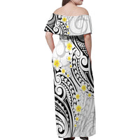 Plumeria With White Polynesian Tattoo Pattern Family Matching Off Shoulder Maxi Dress and Hawaiian Shirt LT05 - Polynesian Pride
