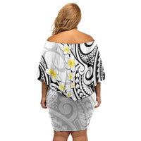 Plumeria With White Polynesian Tattoo Pattern Family Matching Off Shoulder Short Dress and Hawaiian Shirt LT05 - Polynesian Pride