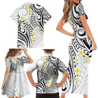 Plumeria With White Polynesian Tattoo Pattern Family Matching Short Sleeve Bodycon Dress and Hawaiian Shirt LT05 - Polynesian Pride