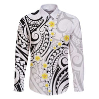 Plumeria With White Polynesian Tattoo Pattern Family Matching Short Sleeve Bodycon Dress and Hawaiian Shirt LT05 Dad's Shirt - Long Sleeve White - Polynesian Pride