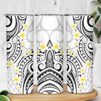 Plumeria With White Polynesian Tattoo Pattern Skinny Tumbler