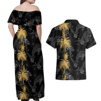 Hawaiian Honu And Surfboards Couples Matching Off Shoulder Maxi Dress and Hawaiian Shirt Gold Style - Polynesian Pride
