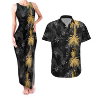 Hawaiian Honu And Surfboards Couples Matching Tank Maxi Dress and Hawaiian Shirt Gold Style - Polynesian Pride