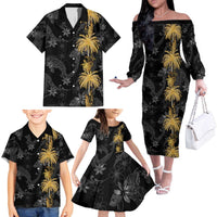 Hawaiian Honu And Surfboards Family Matching Off The Shoulder Long Sleeve Dress and Hawaiian Shirt Gold Style LT05 - Polynesian Pride