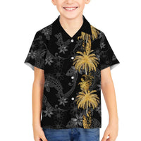 Hawaiian Honu And Surfboards Family Matching Off The Shoulder Long Sleeve Dress and Hawaiian Shirt Gold Style LT05 Son's Shirt Gold - Polynesian Pride