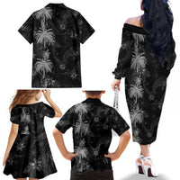 Hawaiian Honu And Surfboards Family Matching Off The Shoulder Long Sleeve Dress and Hawaiian Shirt Silver Style LT05 - Polynesian Pride
