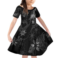 Hawaiian Honu And Surfboards Family Matching Off Shoulder Short Dress and Hawaiian Shirt Silver Style - Polynesian Pride