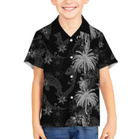 Hawaiian Honu And Surfboards Family Matching Off Shoulder Short Dress and Hawaiian Shirt Silver Style - Polynesian Pride