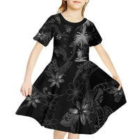 Hawaiian Honu And Surfboards Kid Short Sleeve Dress Silver Style - Polynesian Pride