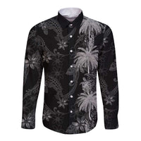 Hawaiian Honu And Surfboards Long Sleeve Button Shirt Silver Style - Polynesian Pride