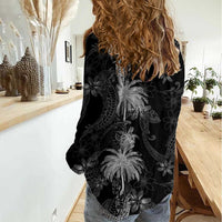 Hawaiian Honu And Surfboards Women Casual Shirt Silver Style - Polynesian Pride