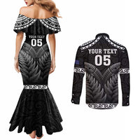 Custom New Zealand Maori Tiki Rugby Couples Matching Mermaid Dress and Long Sleeve Button Shirt Go Aotearoa Maori Pattern LT05 - Polynesian Pride