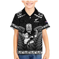 Custom New Zealand Maori Tiki Rugby Family Matching Mermaid Dress and Hawaiian Shirt Go Aotearoa Maori Pattern LT05 Son's Shirt Black - Polynesian Pride