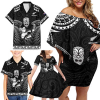 Custom New Zealand Maori Tiki Rugby Family Matching Off Shoulder Short Dress and Hawaiian Shirt Go Aotearoa Maori Pattern LT05 - Polynesian Pride