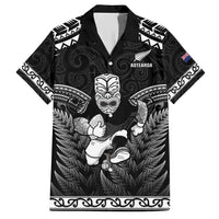 Custom New Zealand Maori Tiki Rugby Family Matching Short Sleeve Bodycon Dress and Hawaiian Shirt Go Aotearoa Maori Pattern LT05 Dad's Shirt - Short Sleeve Black - Polynesian Pride