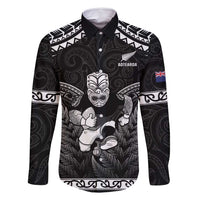 Custom New Zealand Maori Tiki Rugby Family Matching Tank Maxi Dress and Hawaiian Shirt Go Aotearoa Maori Pattern LT05 Dad's Shirt - Long Sleeve Black - Polynesian Pride