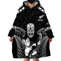 Custom New Zealand Maori Tiki Rugby Wearable Blanket Hoodie Go Aotearoa Maori Pattern LT05 - Polynesian Pride