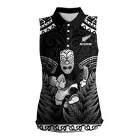 Custom New Zealand Maori Tiki Rugby Women Sleeveless Polo Shirt Go Aotearoa Maori Pattern LT05 Female Black - Polynesian Pride