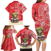 Personalized Puerto Rico Family Matching Long Sleeve Bodycon Dress and Hawaiian Shirt Coqui Frog With Polynesian Pattern LT05 - Polynesian Pride