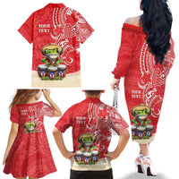 Personalized Puerto Rico Family Matching Off The Shoulder Long Sleeve Dress and Hawaiian Shirt Coqui Frog With Polynesian Pattern LT05 - Polynesian Pride