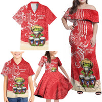Personalized Puerto Rico Family Matching Off Shoulder Maxi Dress and Hawaiian Shirt Coqui Frog With Polynesian Pattern LT05 - Polynesian Pride