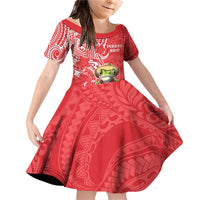 Personalized Puerto Rico Family Matching Off Shoulder Short Dress and Hawaiian Shirt Coqui Frog With Polynesian Pattern LT05 Daughter's Dress Red - Polynesian Pride