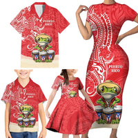 Personalized Puerto Rico Family Matching Short Sleeve Bodycon Dress and Hawaiian Shirt Coqui Frog With Polynesian Pattern LT05 - Polynesian Pride