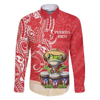 Personalized Puerto Rico Family Matching Short Sleeve Bodycon Dress and Hawaiian Shirt Coqui Frog With Polynesian Pattern LT05 Dad's Shirt - Long Sleeve Red - Polynesian Pride