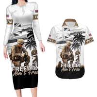 Hawaii Veterans Day Couples Matching Long Sleeve Bodycon Dress and Hawaiian Shirt Honor The Fallen Flag Grunge Style LT05 White - Polynesian Pride