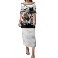 Hawaii Veterans Day Family Matching Puletasi and Hawaiian Shirt Honor The Fallen Flag Grunge Style LT05 Mom's Dress White - Polynesian Pride