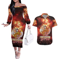 Hawaii Veterans Day Couples Matching Off The Shoulder Long Sleeve Dress and Hawaiian Shirt May We Never Forget Freedom Isn't Free