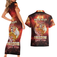 Hawaii Veterans Day Couples Matching Short Sleeve Bodycon Dress and Hawaiian Shirt May We Never Forget Freedom Isn't Free LT05 - Polynesian Pride