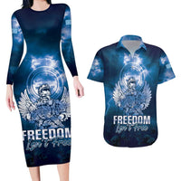 Federated States of Micronesia Veterans Day Couples Matching Long Sleeve Bodycon Dress and Hawaiian Shirt May We Never Forget Freedom Isn't Free LT05 Blue - Polynesian Pride