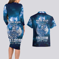 Federated States of Micronesia Veterans Day Couples Matching Long Sleeve Bodycon Dress and Hawaiian Shirt May We Never Forget Freedom Isn't Free LT05 - Polynesian Pride