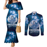 Federated States of Micronesia Veterans Day Couples Matching Mermaid Dress and Long Sleeve Button Shirt May We Never Forget Freedom Isn't Free LT05 Blue - Polynesian Pride