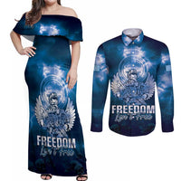 Federated States of Micronesia Veterans Day Couples Matching Off Shoulder Maxi Dress and Long Sleeve Button Shirt May We Never Forget Freedom Isn't Free LT05 Blue - Polynesian Pride