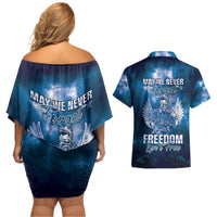 Federated States of Micronesia Veterans Day Couples Matching Off Shoulder Short Dress and Hawaiian Shirt May We Never Forget Freedom Isn't Free LT05 - Polynesian Pride